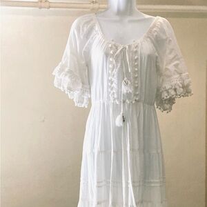 Antica Sartoria White Cotton Lace Maxi Dress S-M